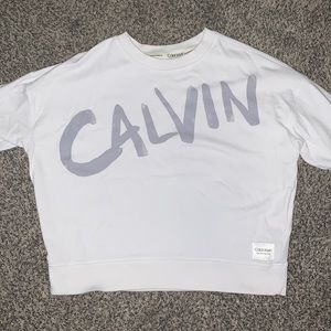 Calvin Klein XL white crew neck with a silver logo! Brand new not worn!